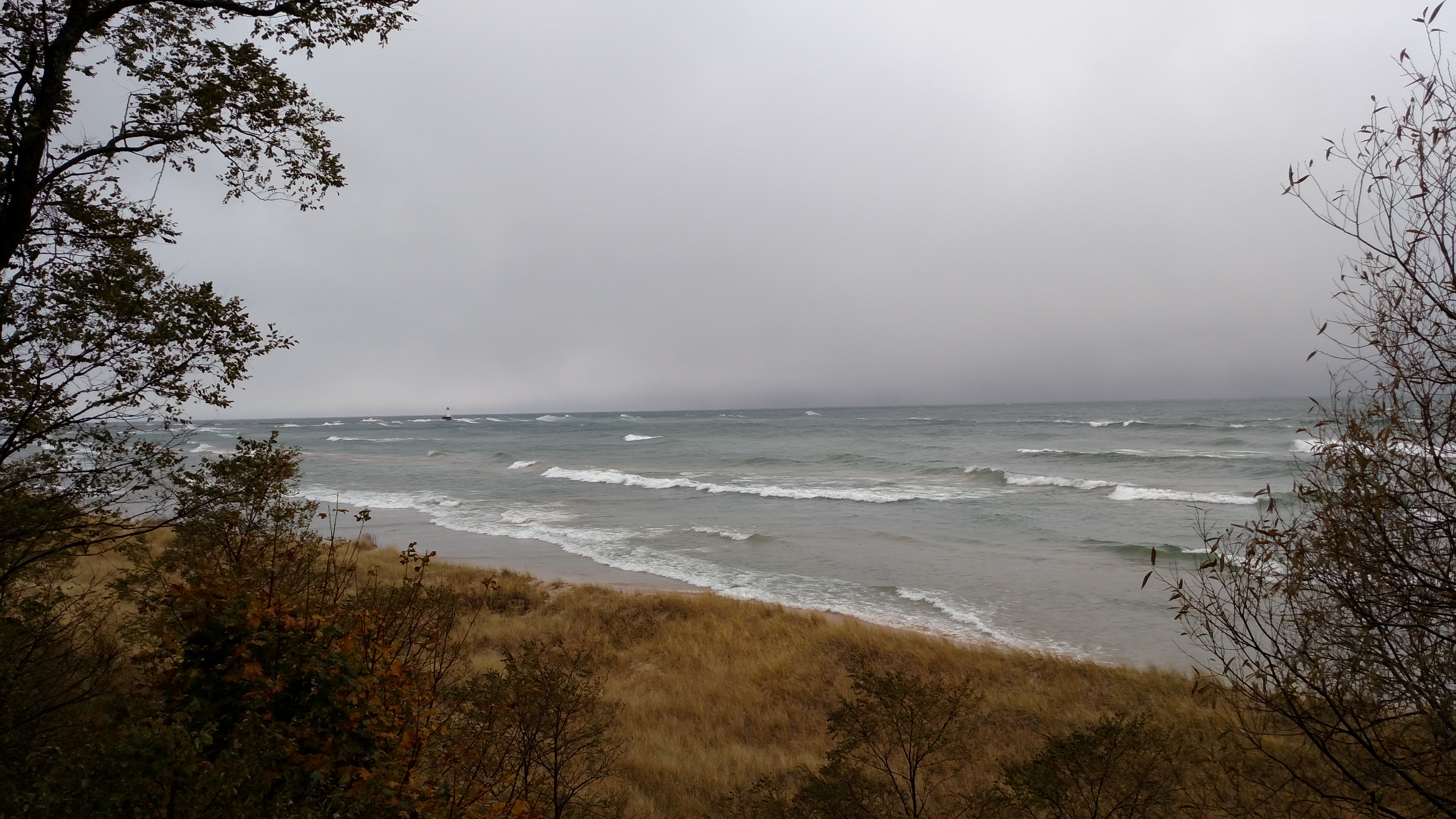 Wind and waves come ashore in Ludington.